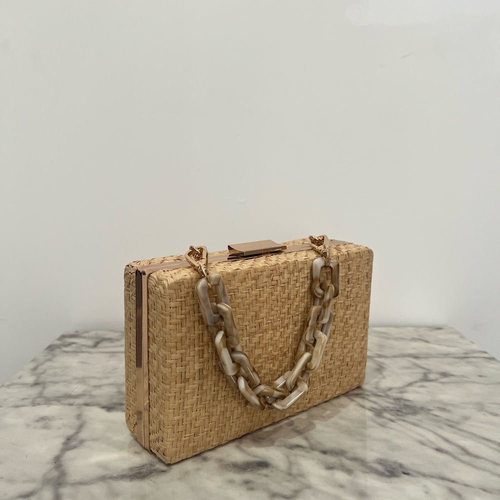 Elegant Tan Woven Clutch Bag